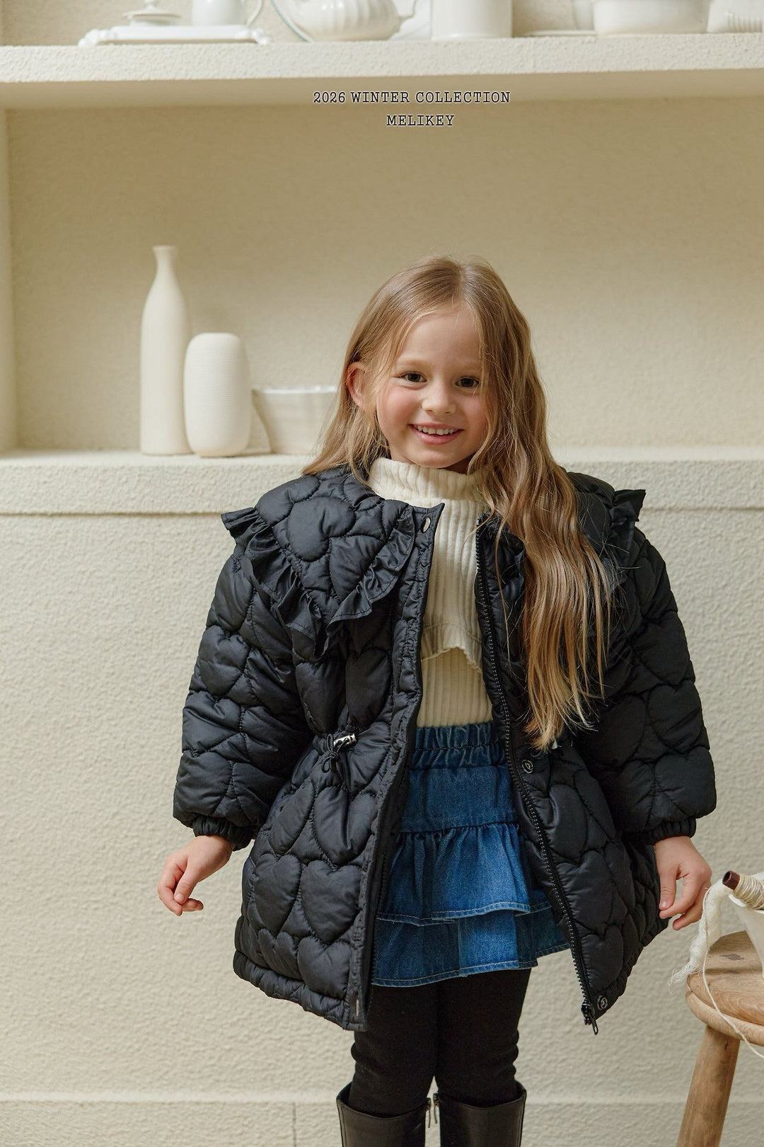 [Melikey] Heart quilting long padded jumper