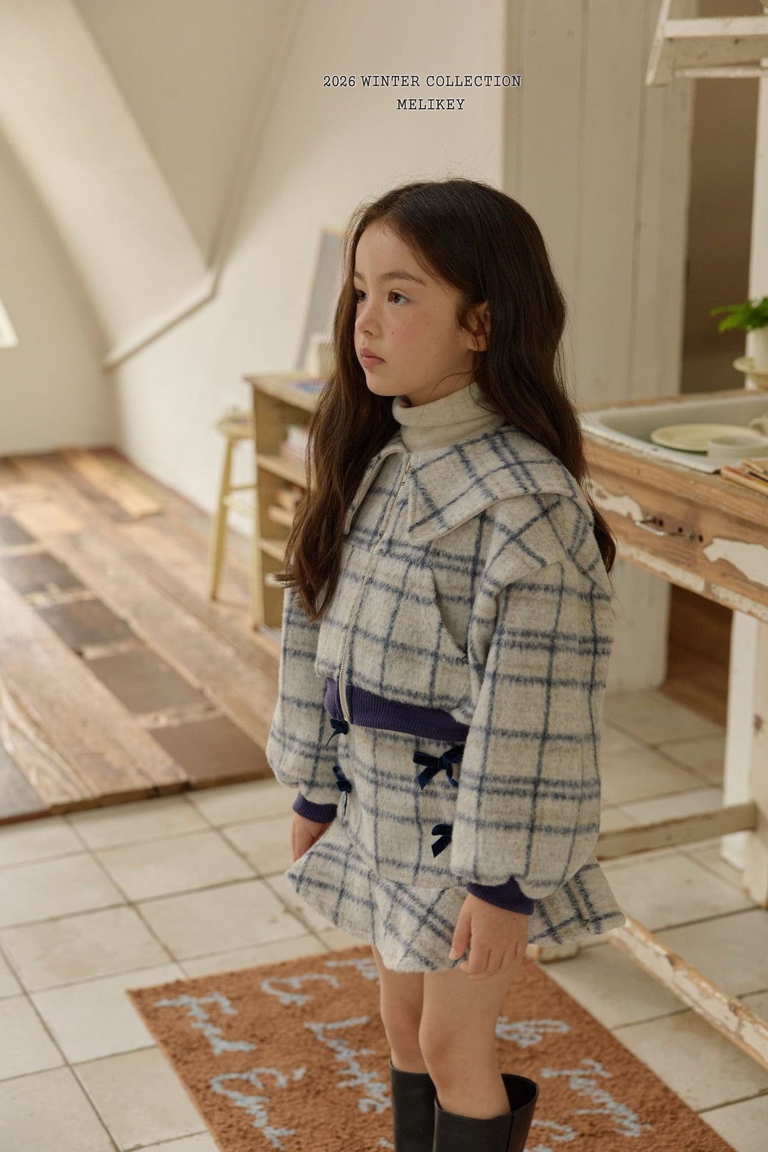 [Melikey] Wool check sailor jacket