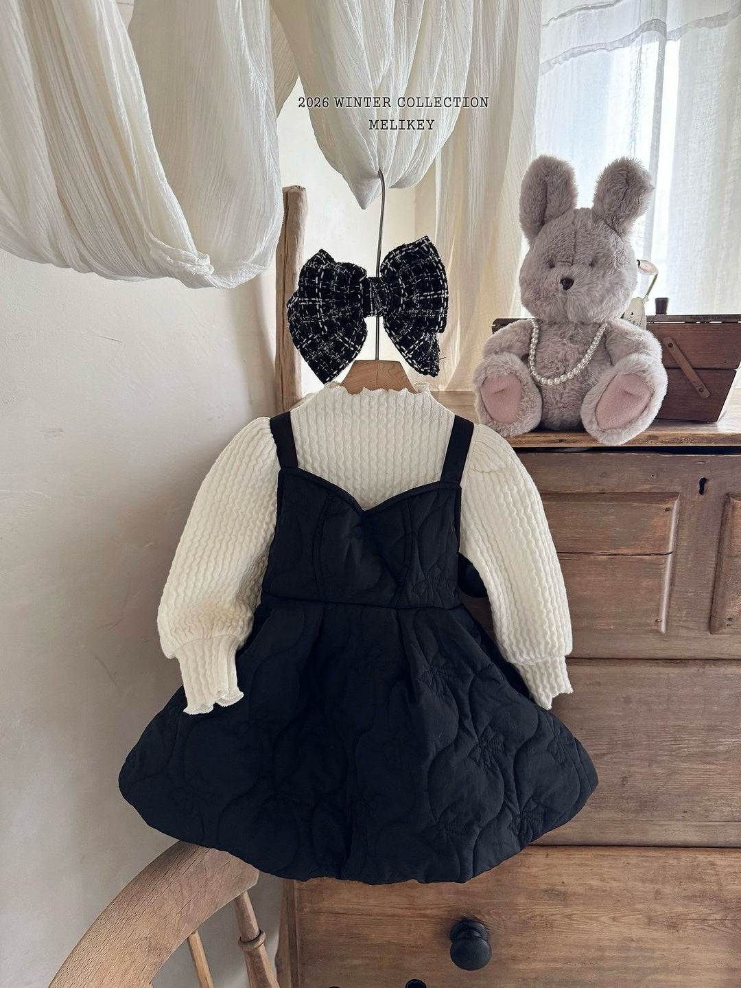 [Melikey] Knit rib puff tee