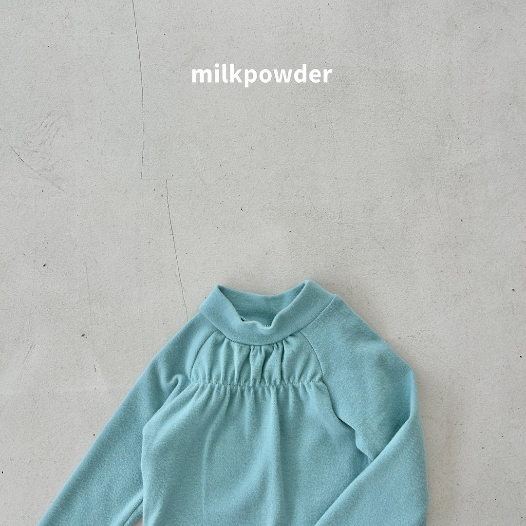 [milk powder] Shirring halfneck tee