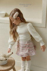 [Melikey] Check ribbon frill skirt
