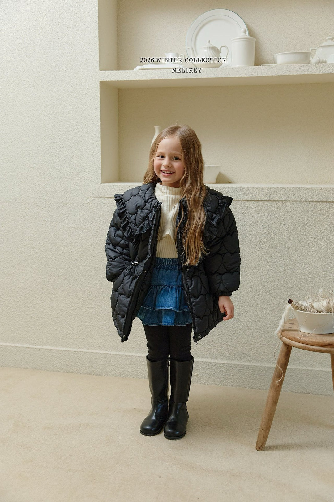 [Melikey] Heart quilting long padded jumper