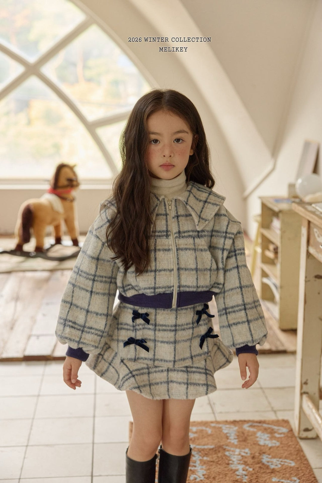 [Melikey] Wool check sailor jacket