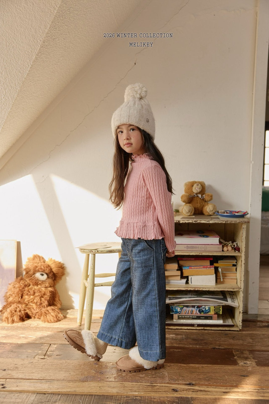 [Melikey] Cable knit frill tee