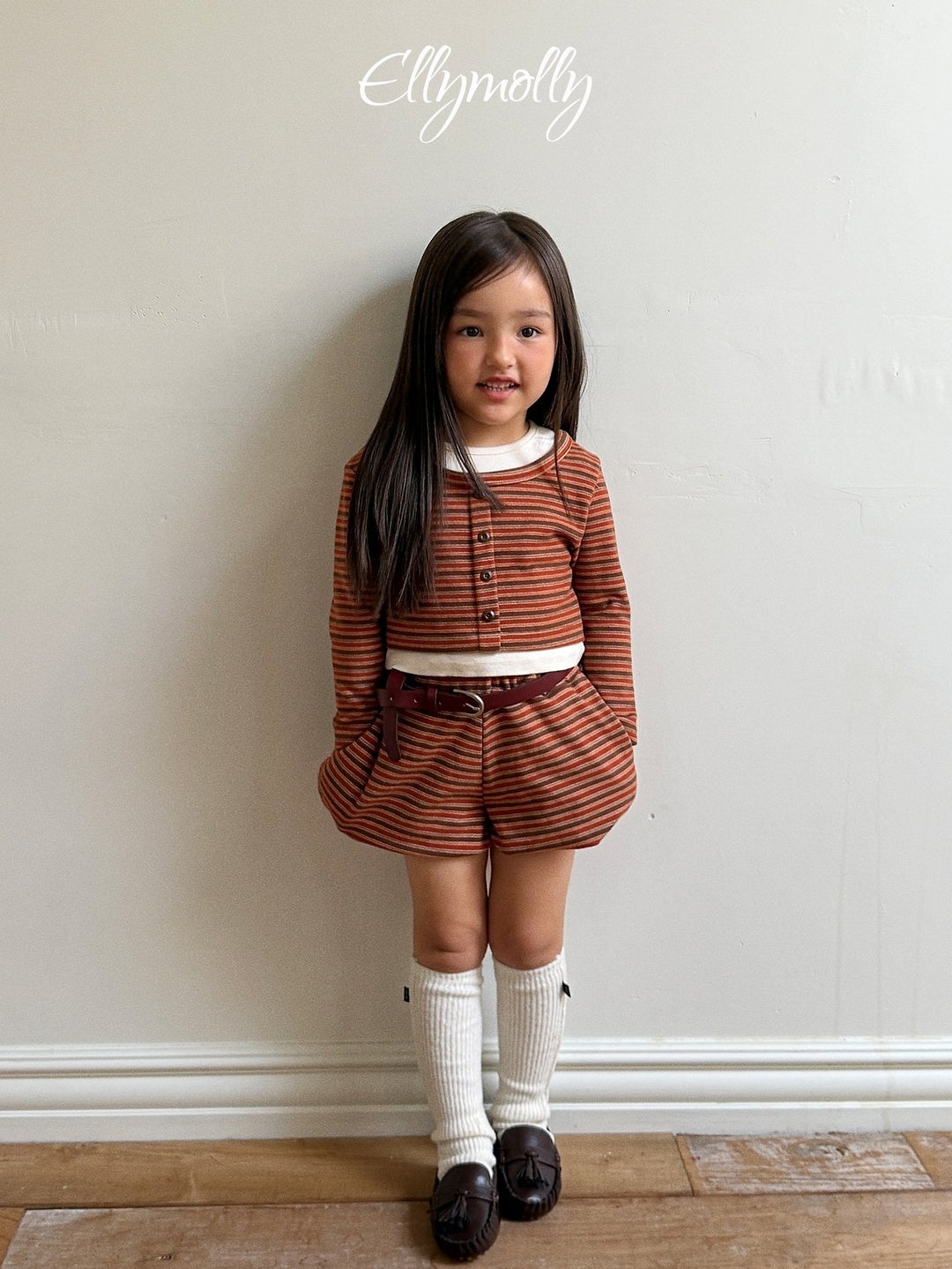 [ELLY MOLLY] Latte stripe balloon shorts