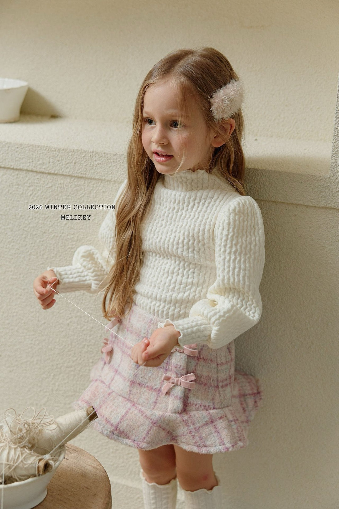 [Melikey] Check ribbon frill skirt