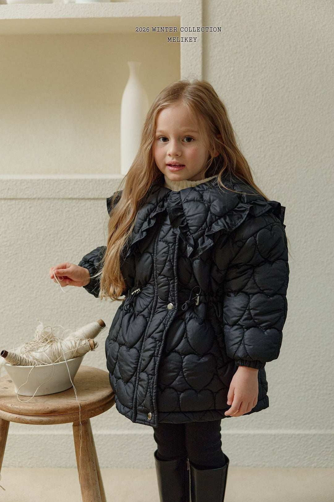 [Melikey] Heart quilting long padded jumper