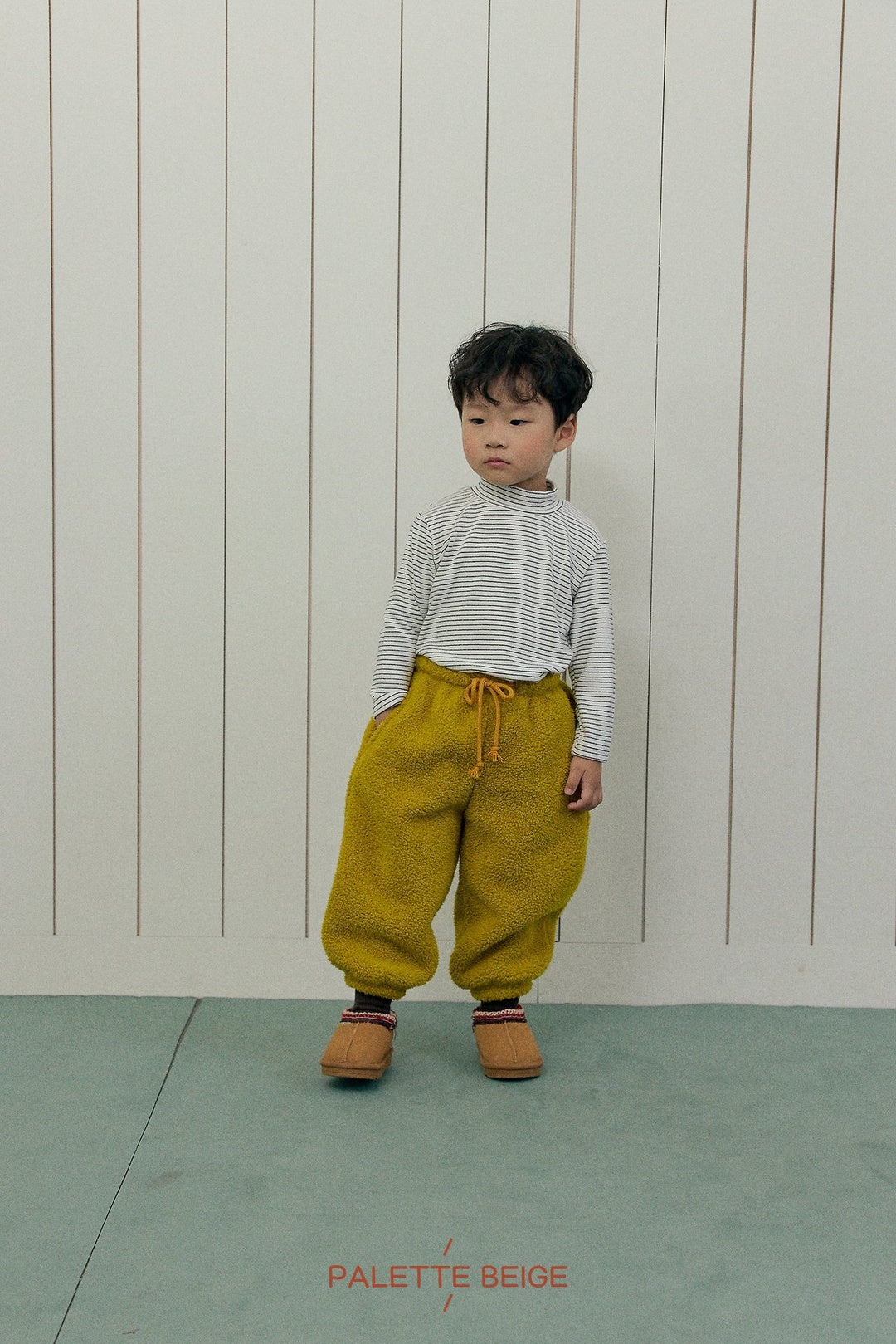 [PALETTE BEIGE] Stripe slim half turtleneck