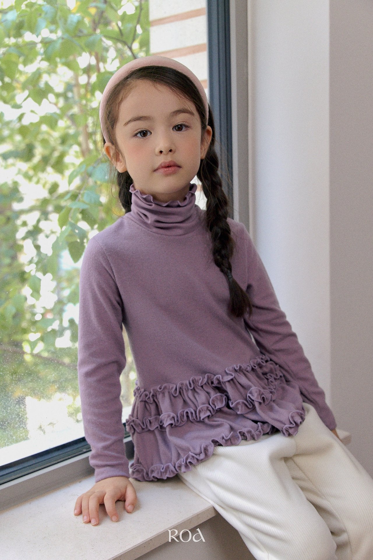 [ROA] Soft turtleneck frill tops