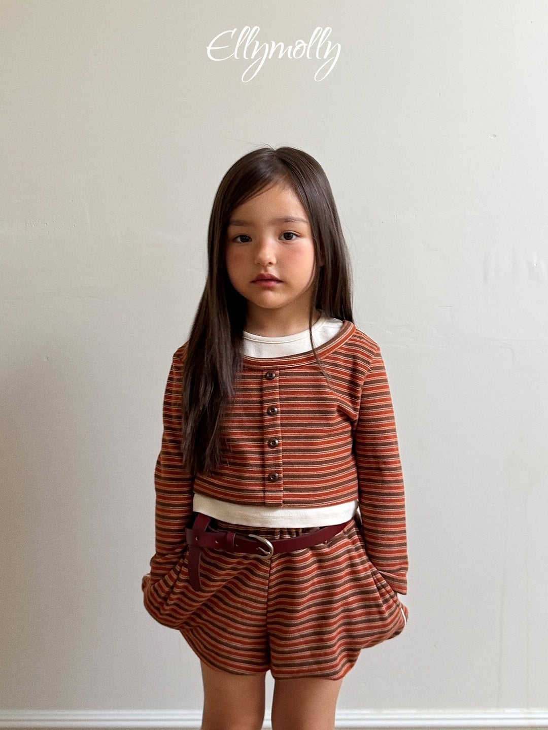 [ELLY MOLLY] Latte stripe balloon shorts