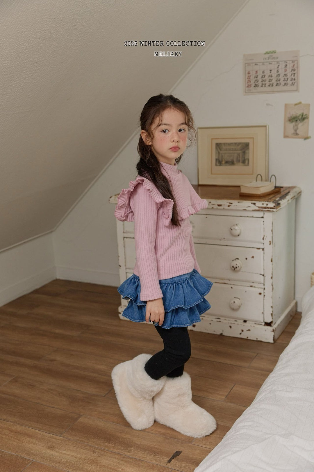 [Melikey] Denim cancan skirt leggings