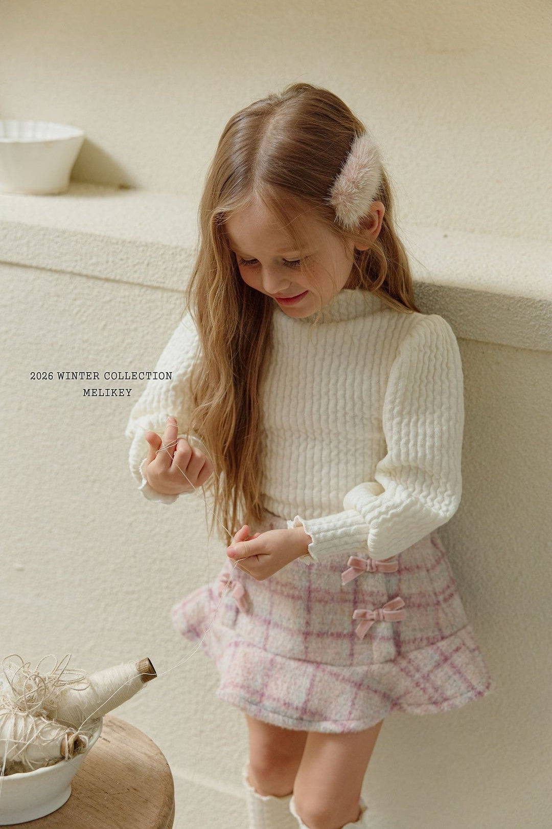 [Melikey] Check ribbon frill skirt
