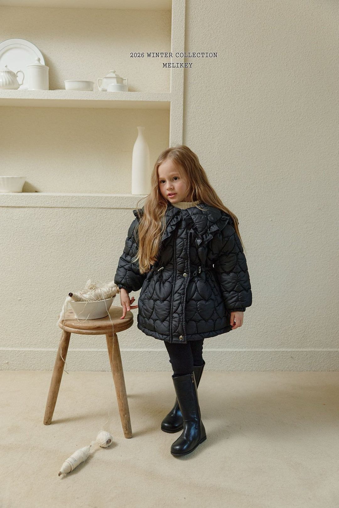 [Melikey] Heart quilting long padded jumper