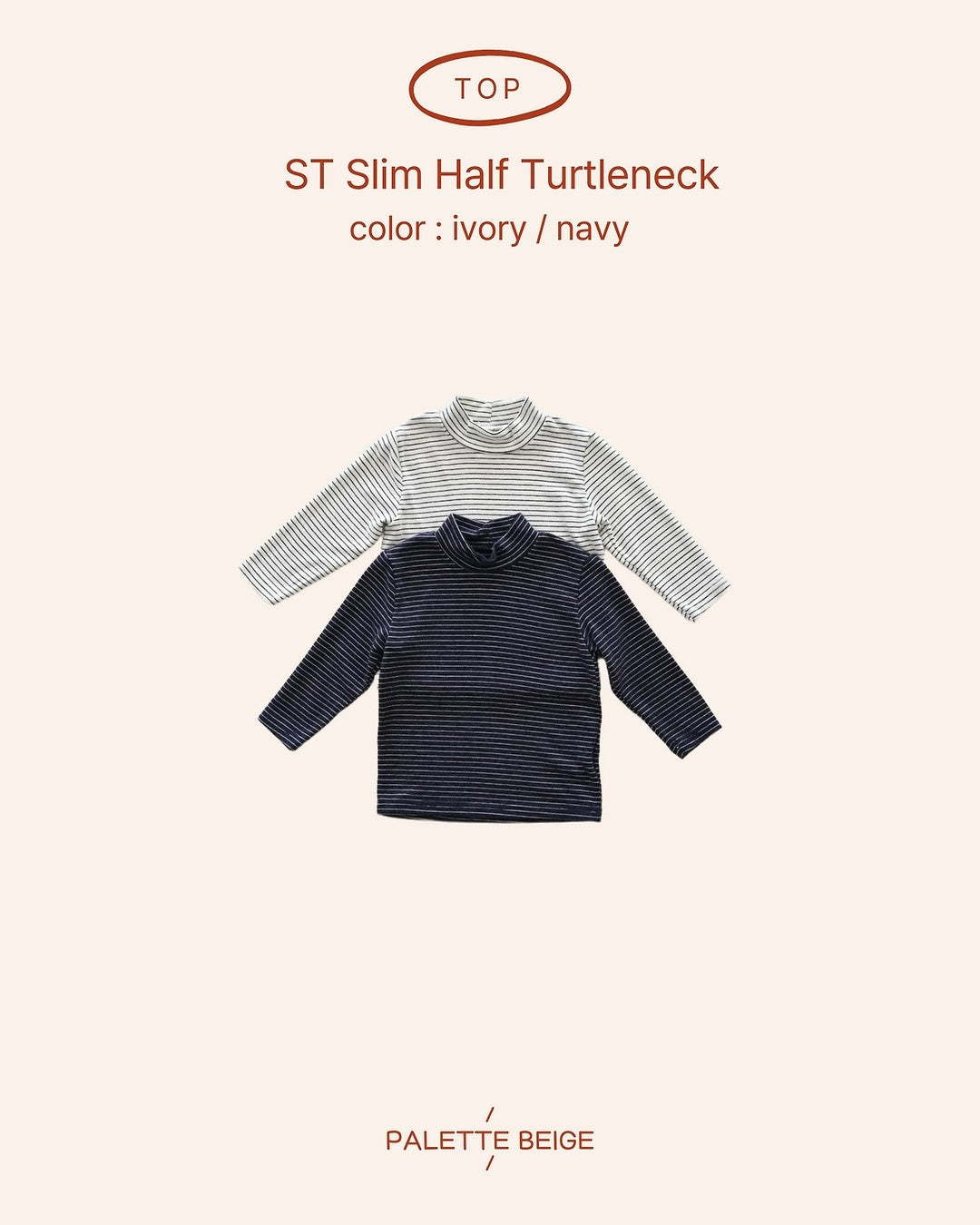 [PALETTE BEIGE] Stripe slim half turtleneck