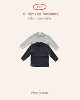 [PALETTE BEIGE] Stripe slim half turtleneck