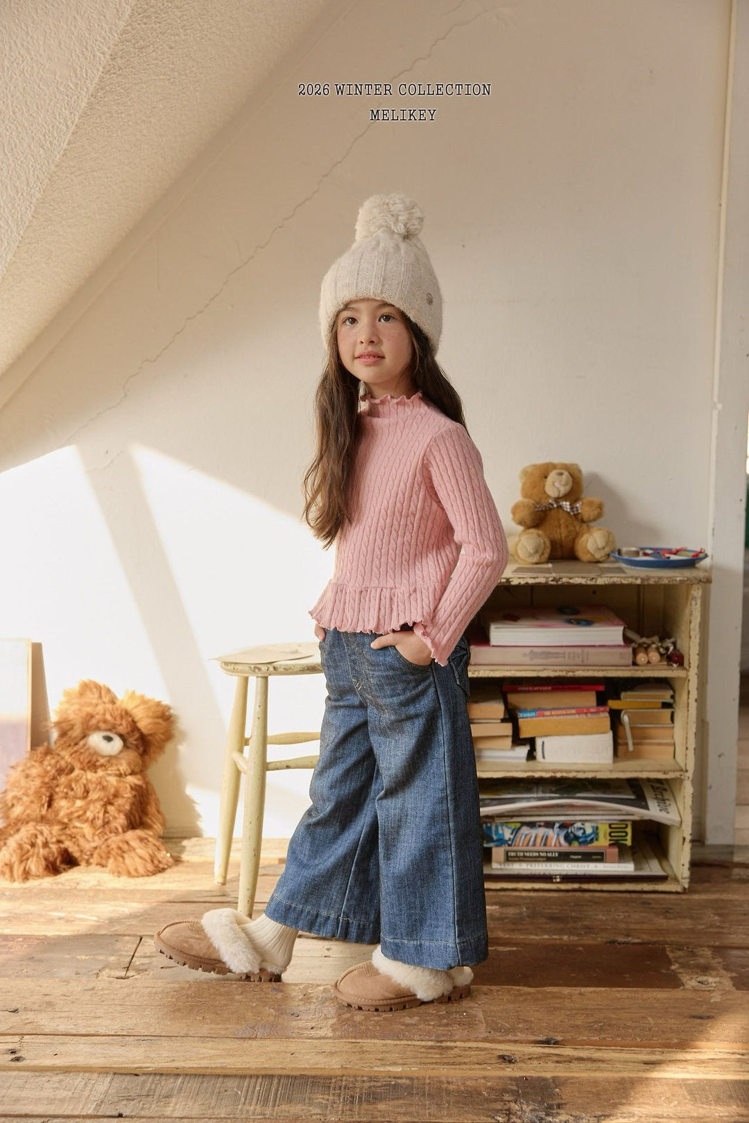 [Melikey] Cable knit frill tee