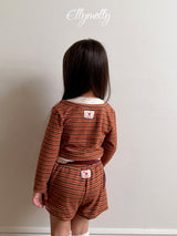 [ELLY MOLLY] Latte stripe balloon shorts