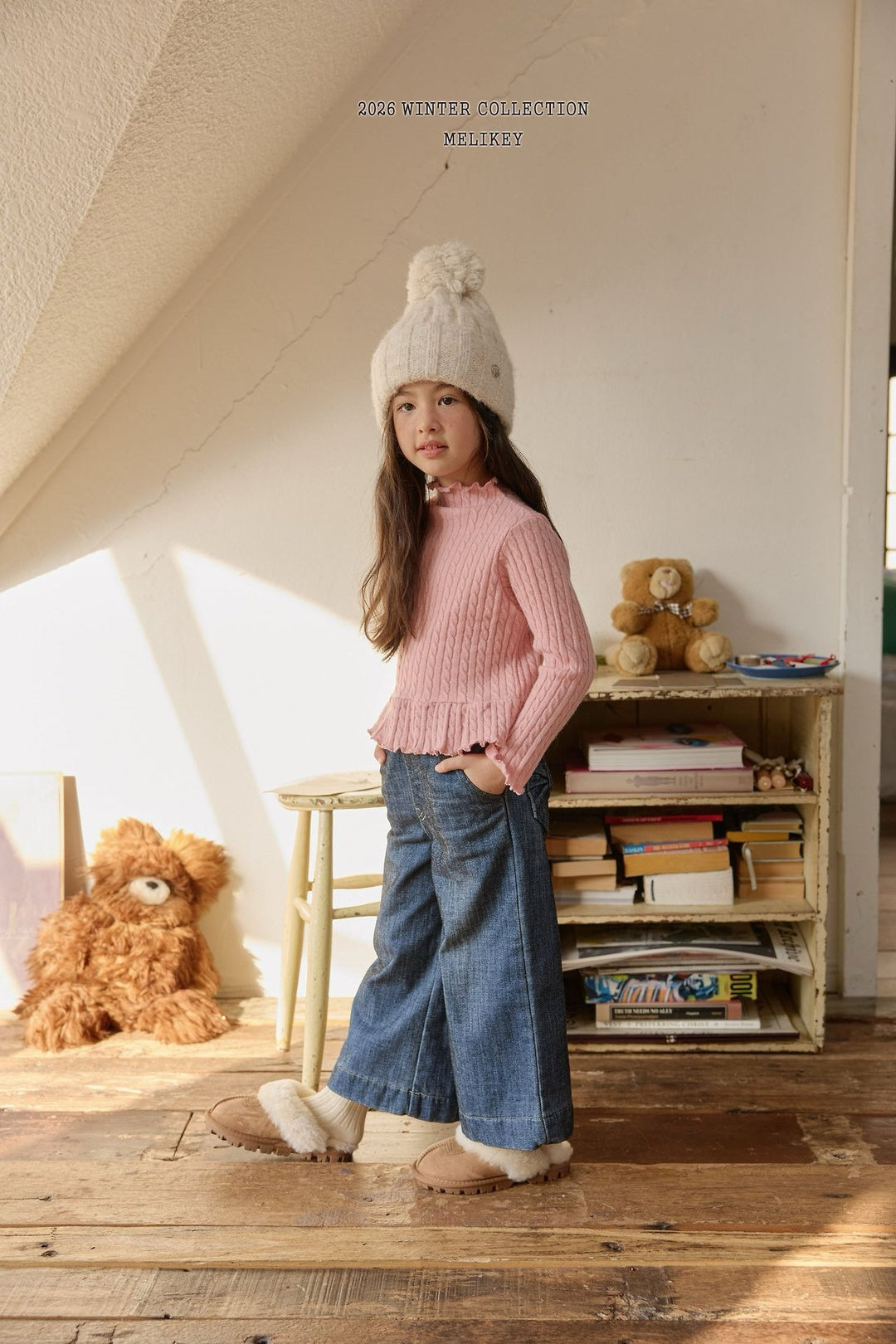 [Melikey] Velvet ribbon denim pants