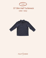 [PALETTE BEIGE] Stripe slim half turtleneck