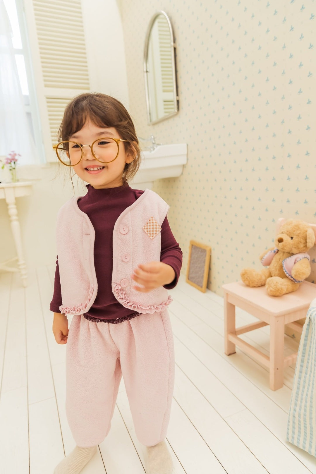 [milk powder] Warm fleece vest