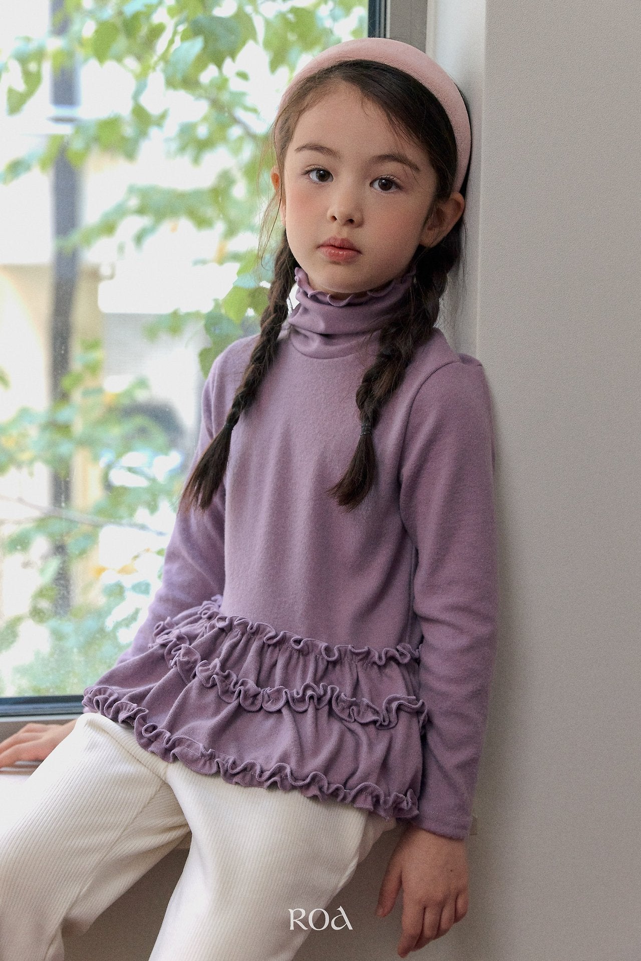 [ROA] Soft turtleneck frill tops
