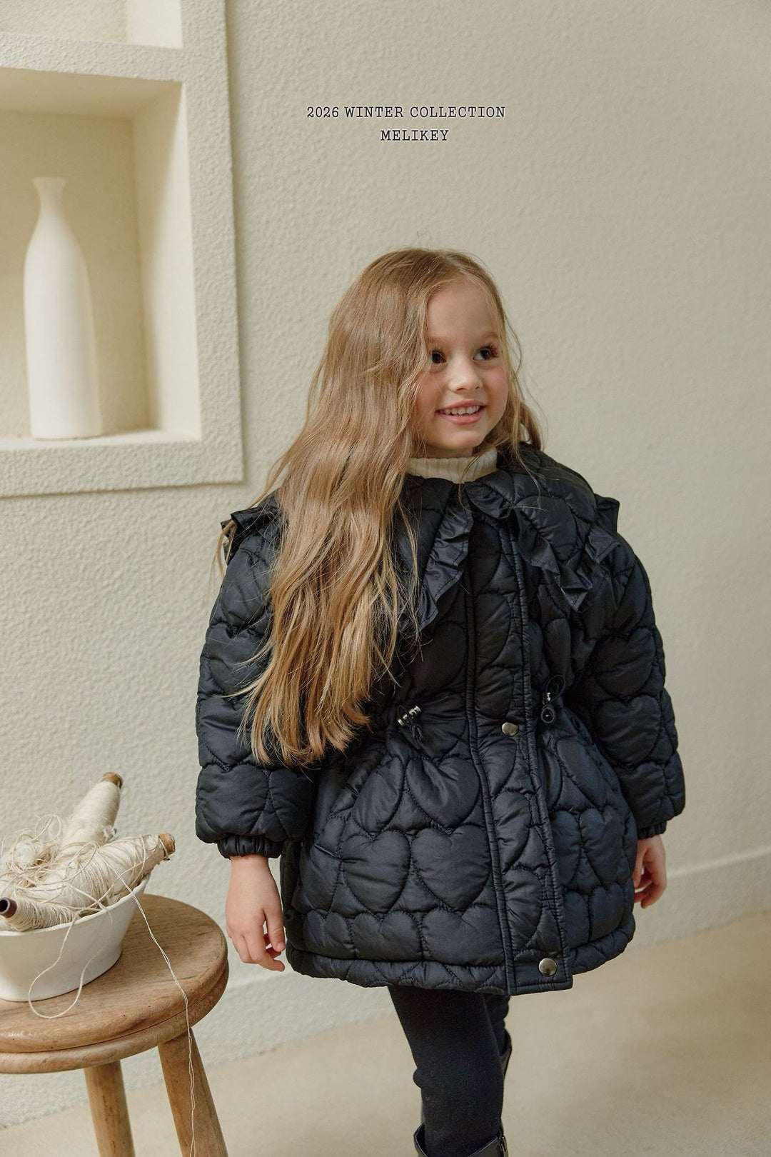 [Melikey] Heart quilting long padded jumper