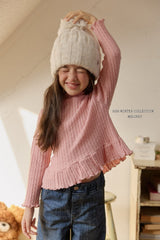 [Melikey] Cable knit frill tee
