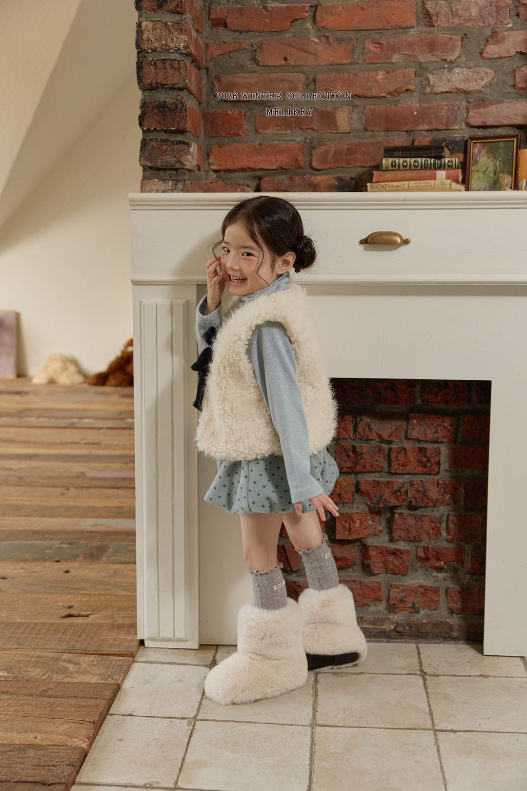 [Melikey] Cloud fur ribbon vest