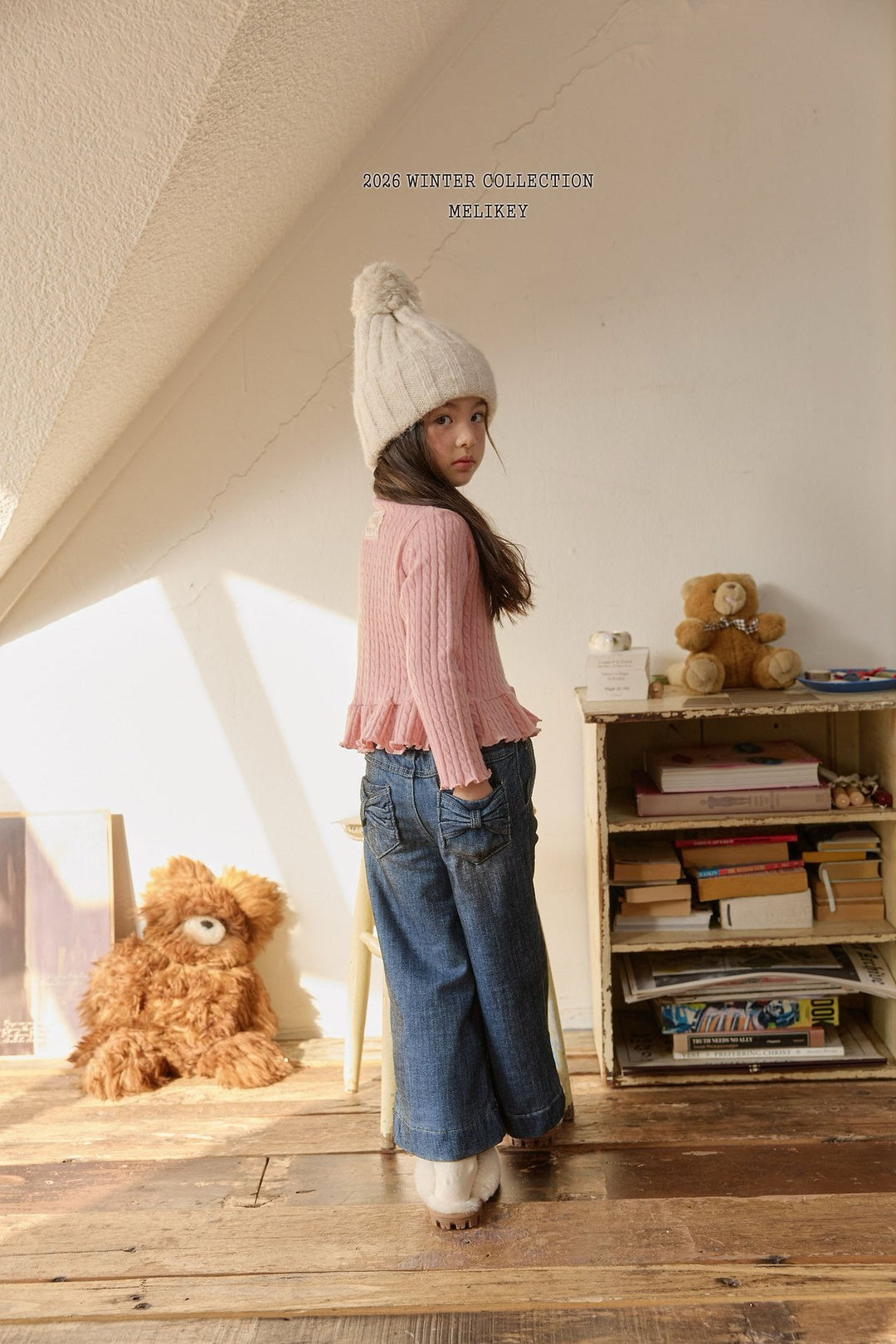 [Melikey] Velvet ribbon denim pants