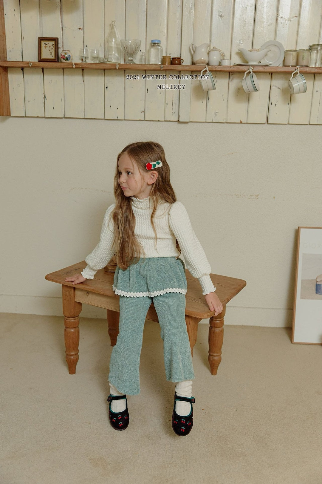 [Melikey] Frill velvet flare pants