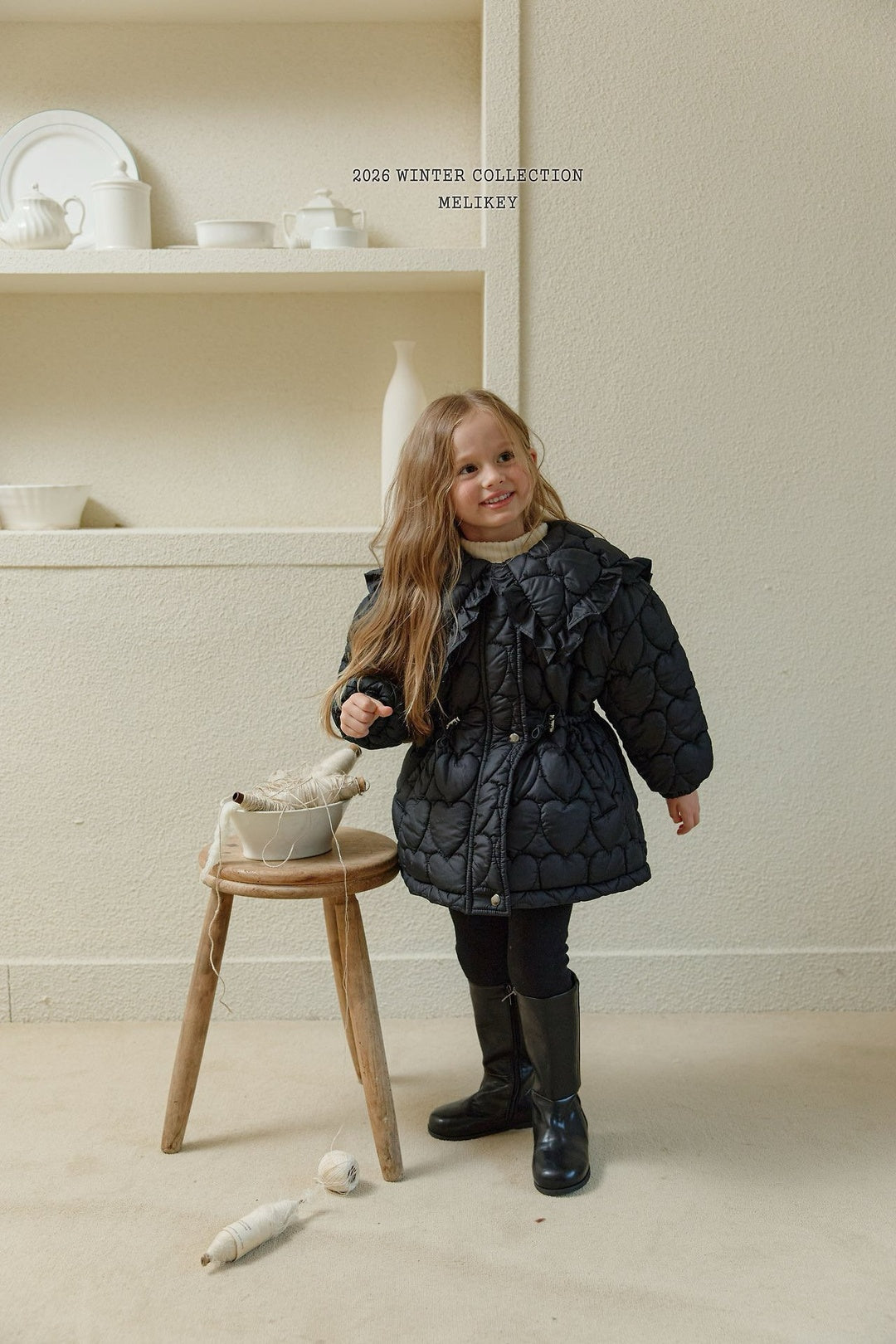 [Melikey] Heart quilting long padded jumper