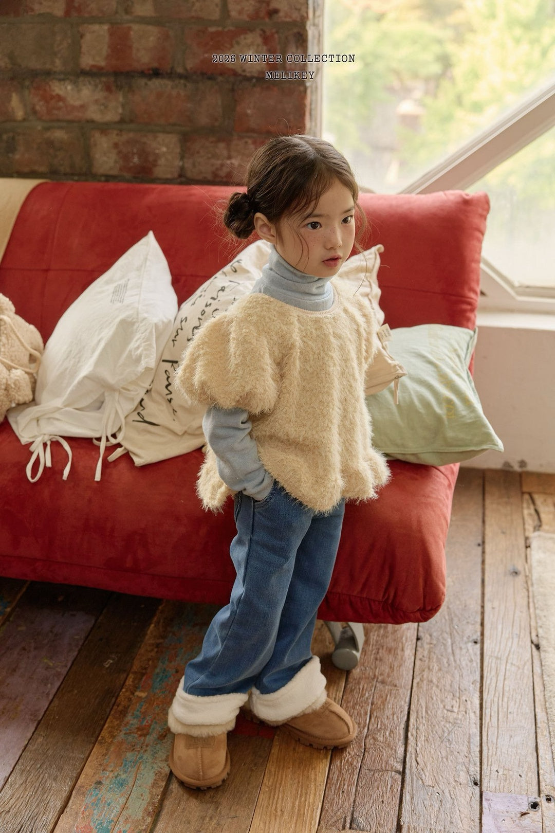 [Melikey] Wool denim heart flare pants