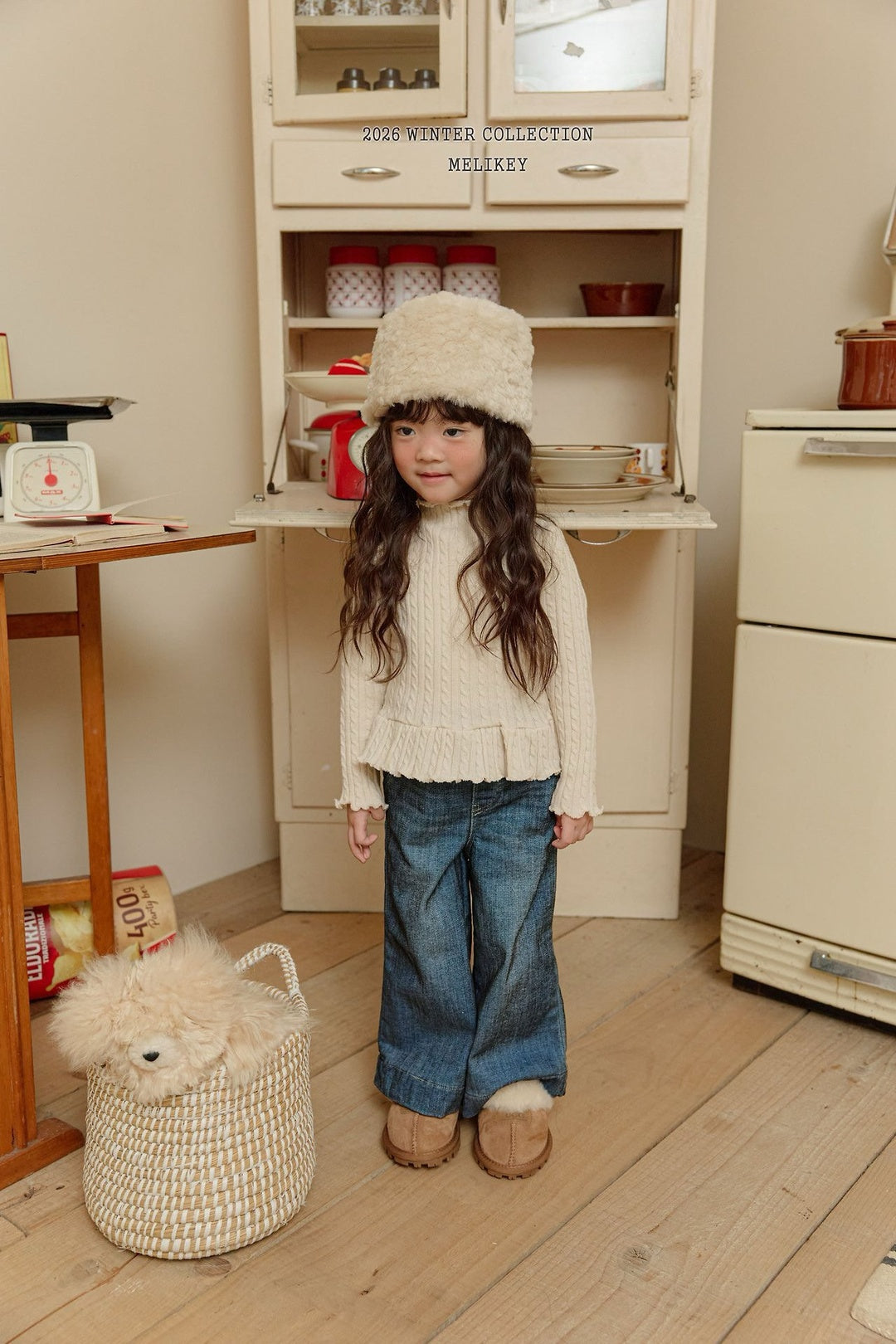 [Melikey] Cable knit frill tee