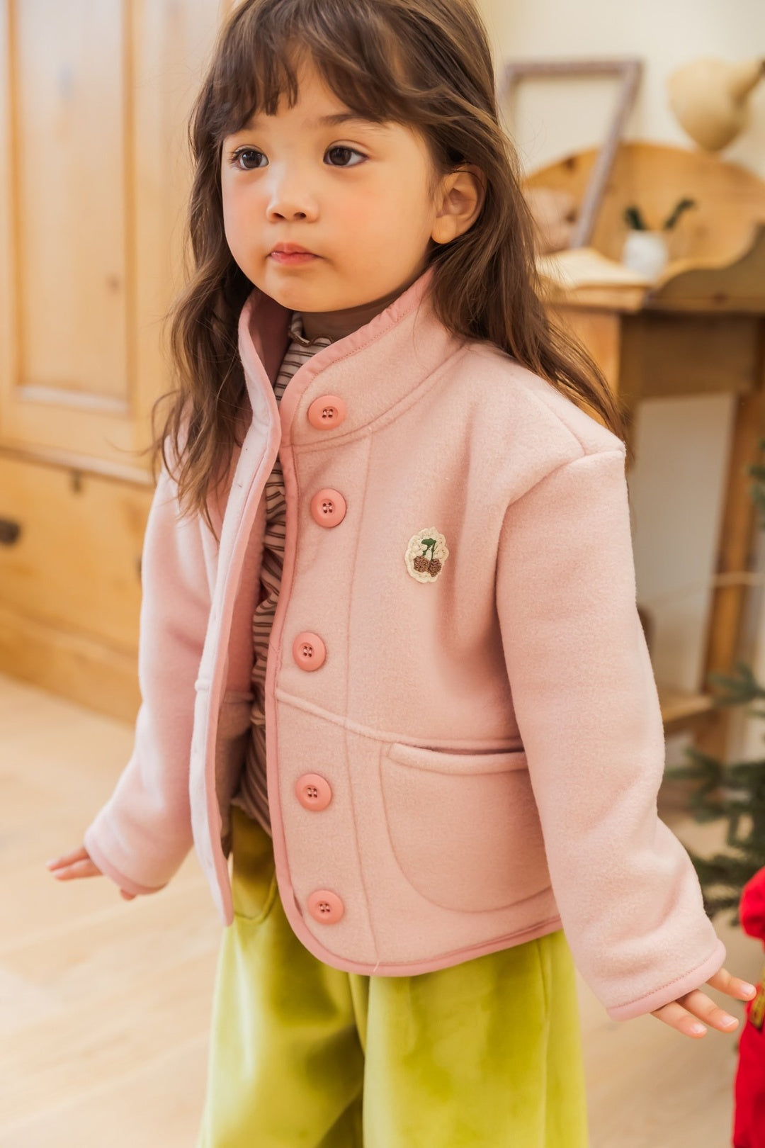 [milk powder] Puff cherry fleece jumper