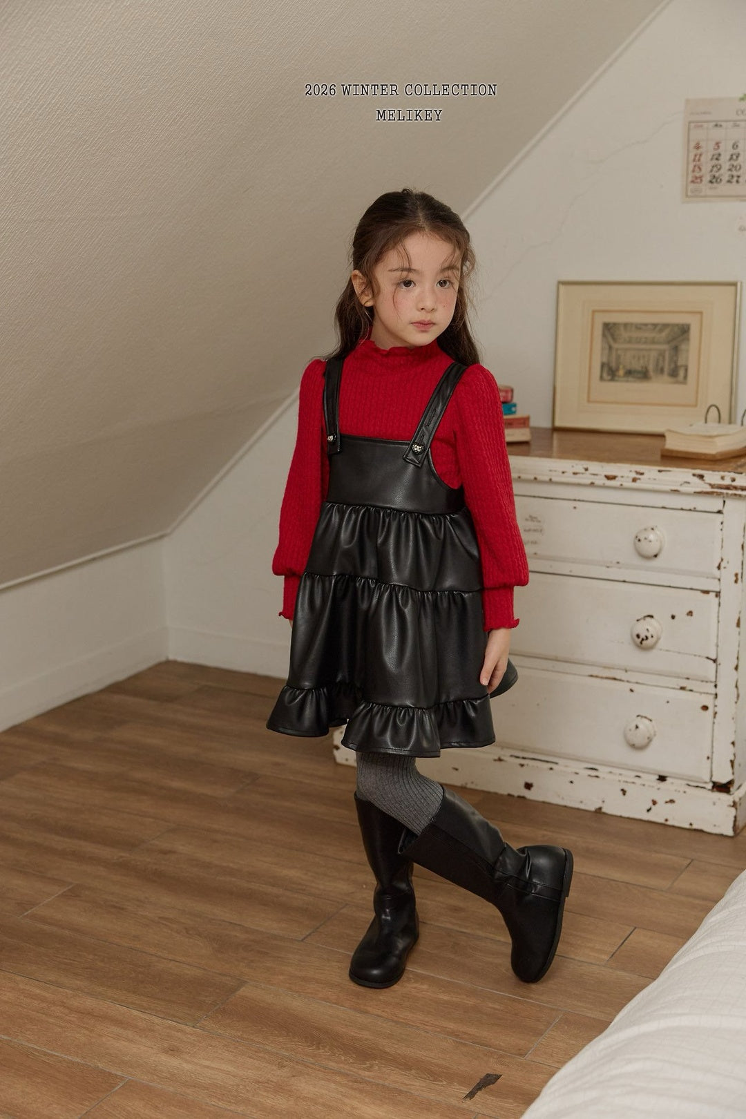 [Melikey] Chic leather cancan one-piece