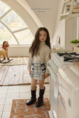 [Melikey] Check ribbon frill skirt