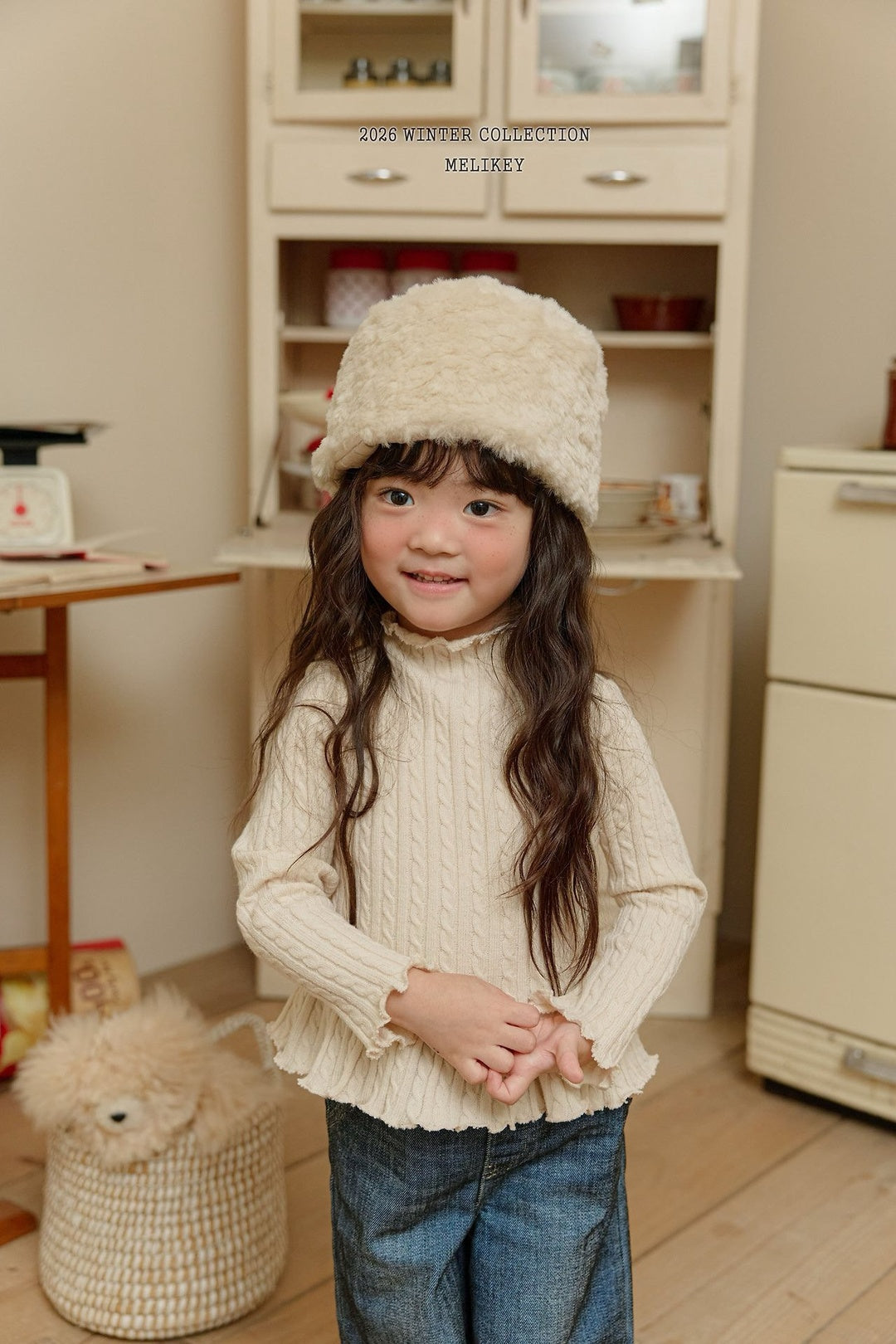 [Melikey] Cable knit frill tee
