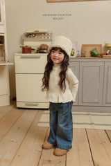 [Melikey] Velvet ribbon denim pants