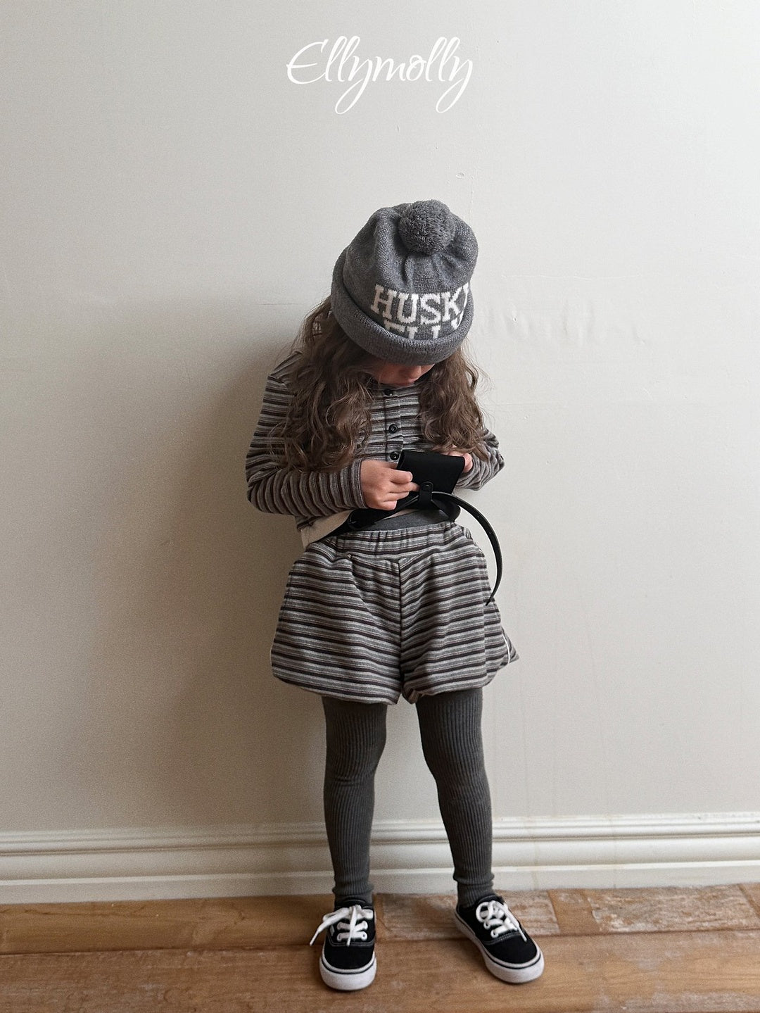 [ELLY MOLLY] Latte stripe balloon shorts