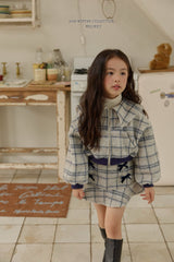 [Melikey] Check ribbon frill skirt