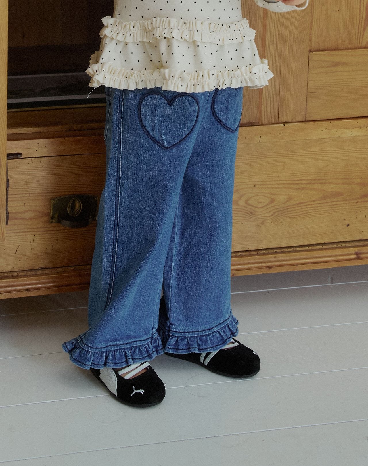［momo ann］Frill heart denim pants