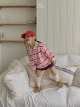 ［LINDO］Stripe collar tops