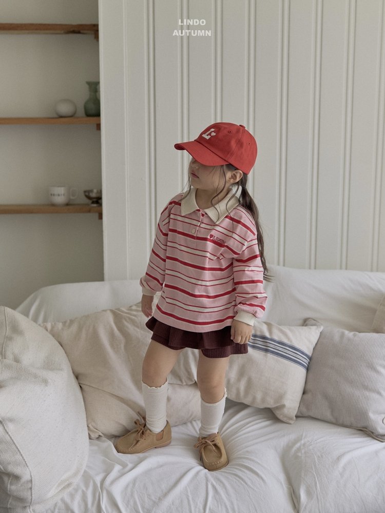［LINDO］Stripe collar tops