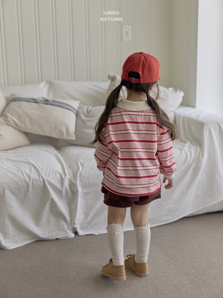 ［LINDO］Stripe collar tops