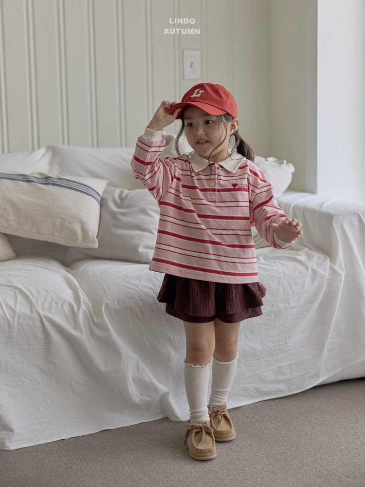［LINDO］Stripe collar tops
