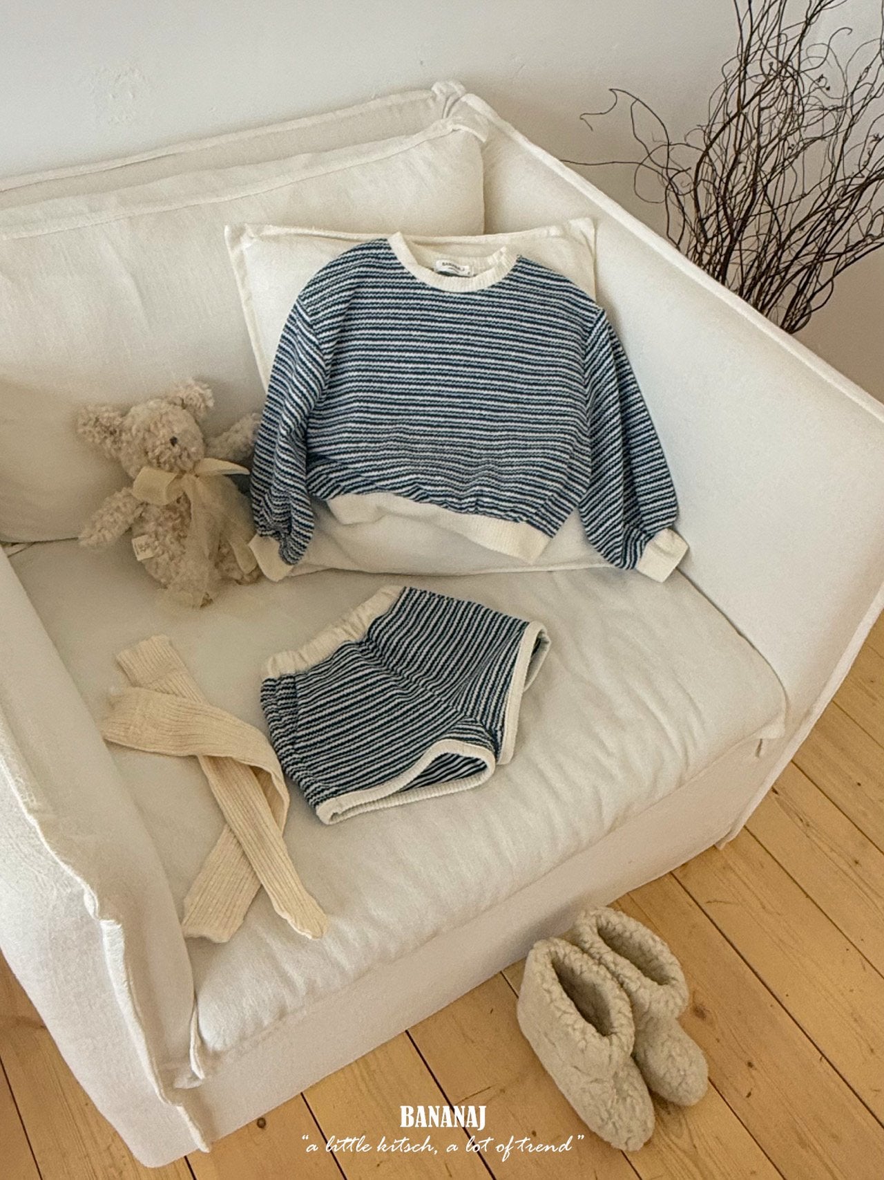 ［BANANAJ］Knit stripe mtm