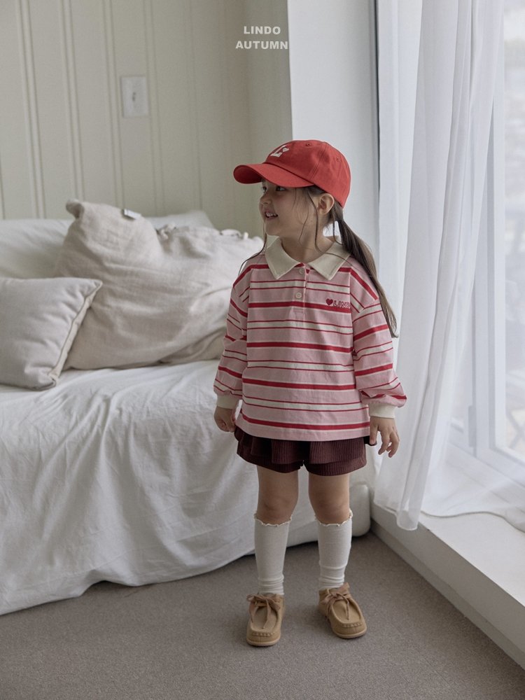 ［LINDO］Stripe collar tops