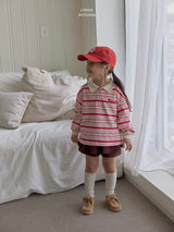 ［LINDO］Stripe collar tops