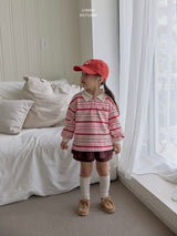 ［LINDO］Stripe collar tops