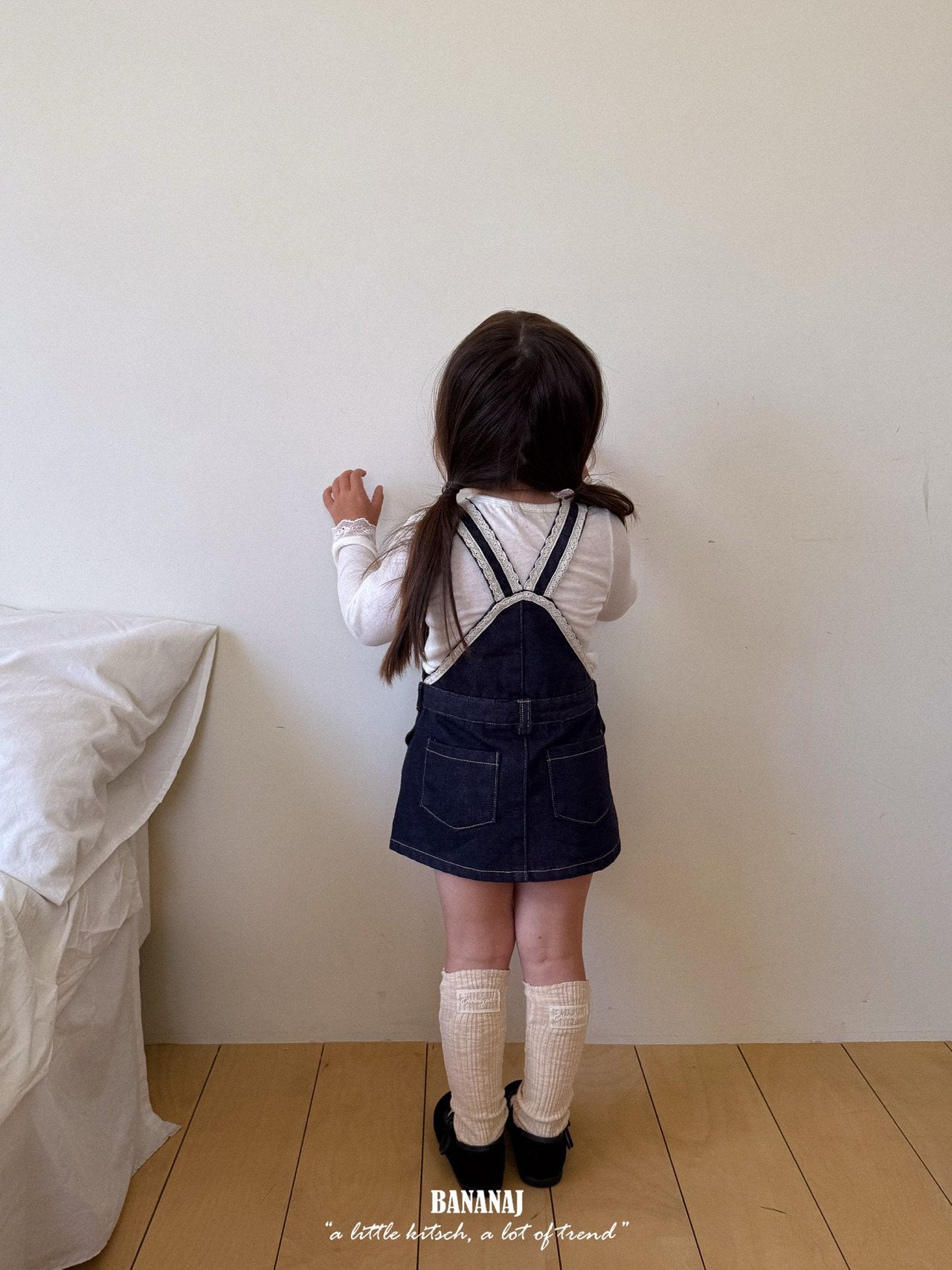 ［BANANAJ］Lace suspender denim one-piece